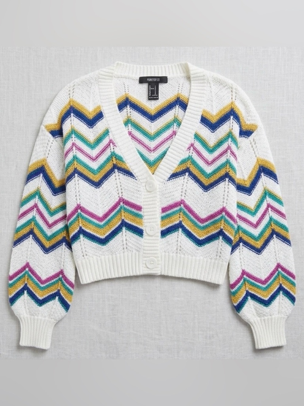 Forever 21 Multicolor Chevron Cropped Knit Cardigan Women’s Small